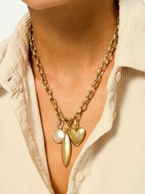 Roxanne Assoulin Gold Chunky Chain Necklace with Heart and Charms